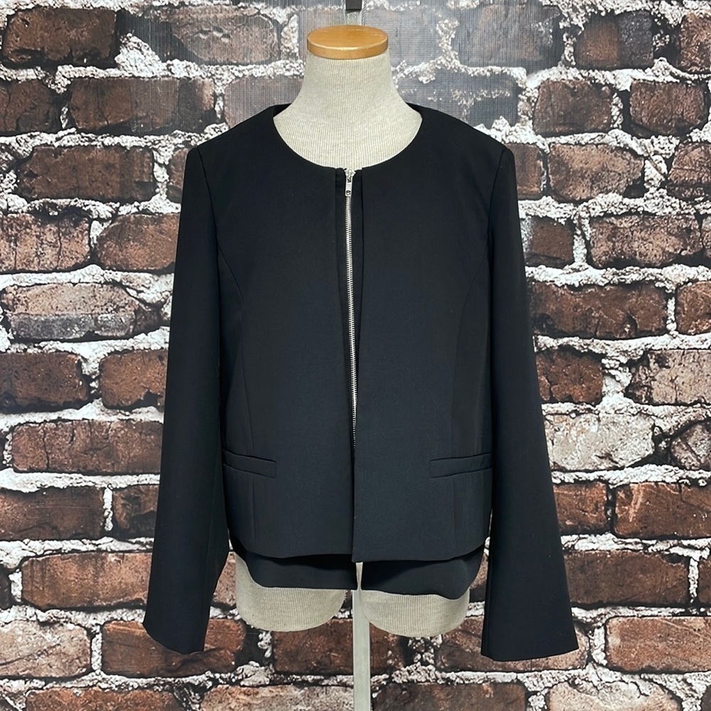 Gibson Blazer Jacket Zip Front Black Layered Size Large